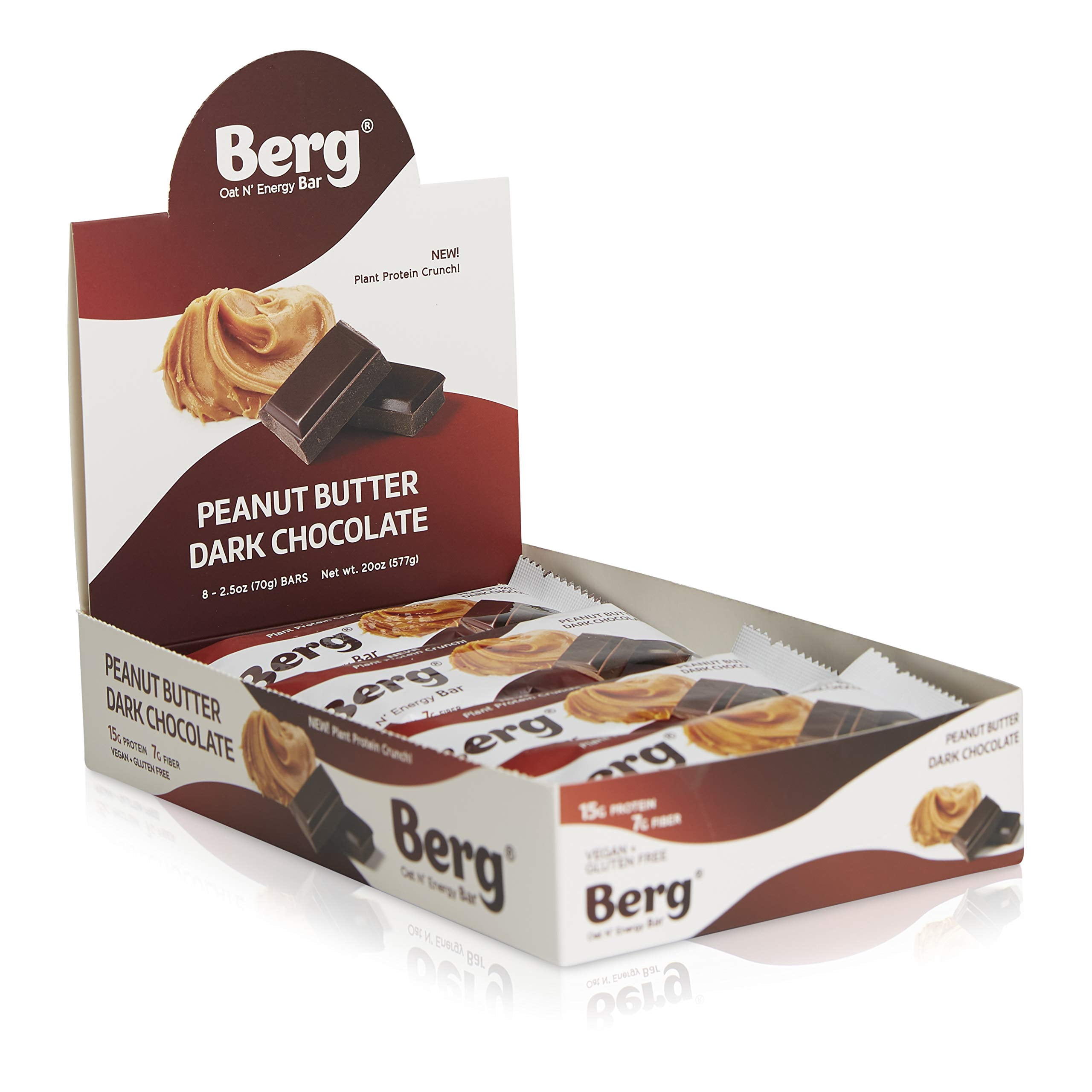 Berg Oat N' Energy Bar | Plant Based Protein Bar | Non-GMO, Gluten Free, Nut Free and Vegan | Low Sugar, Healthy Snack Bar | High Fiber | On The Go | 2.5oz, Pack of 8 (Peanut Butter & Dark Chocolate)