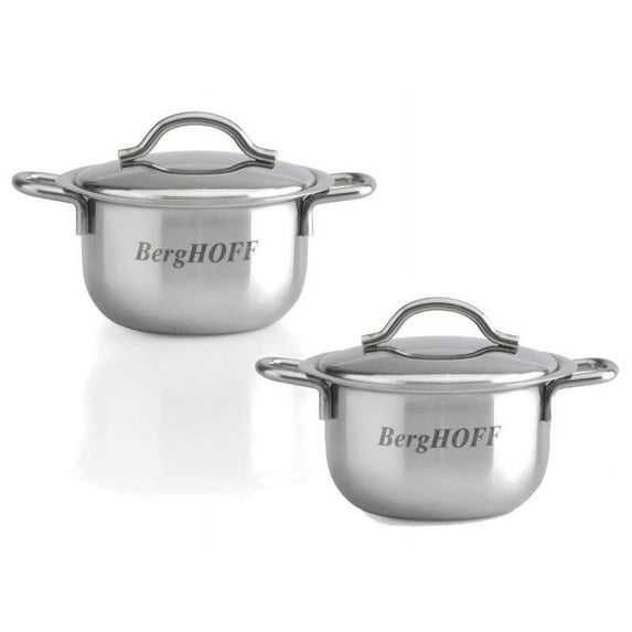 BergHOFF 2.5" Stainless Steel Covered Mini Pots, Set of 4