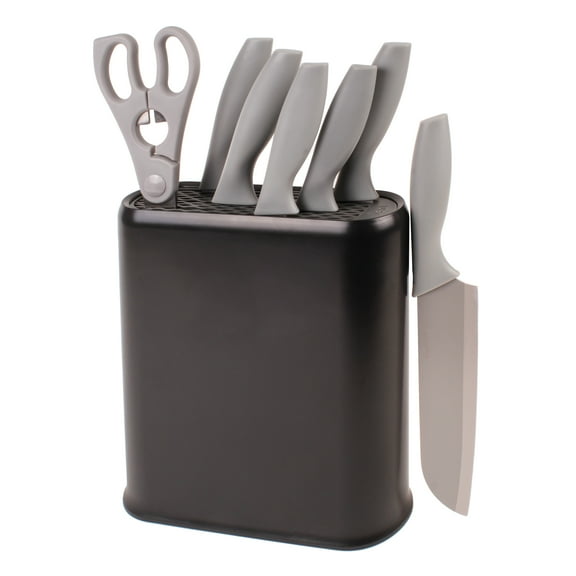 BergHOFF Leo 8Pc Stainless Steel Kitchen Knife Set with Universal Knife Block, Grey