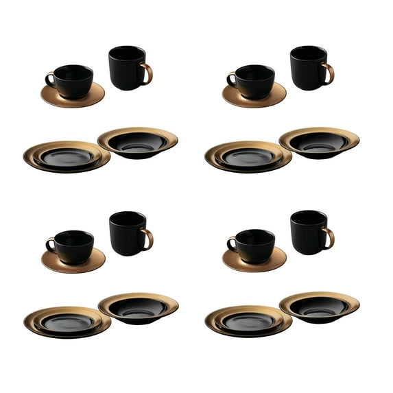 BergHOFF GEM Dinnerware Set 24Pc Place Setting, Black & Gold