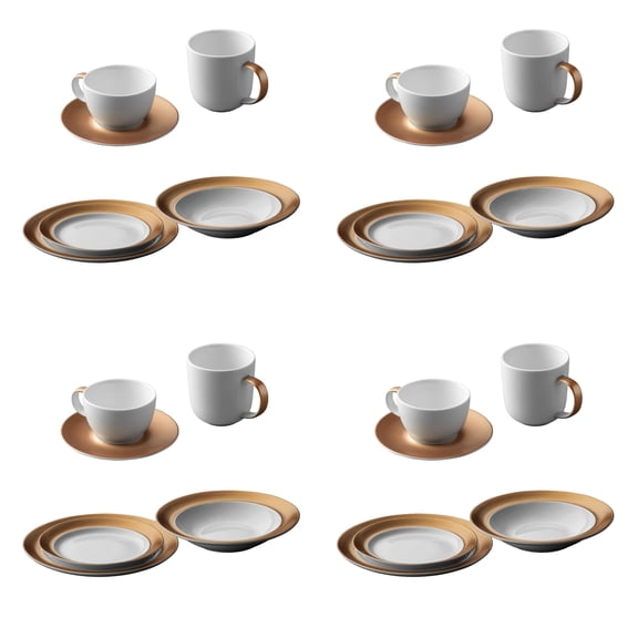 BergHOFF GEM Dinnerware Set 24Pc Place Setting, White & Gold