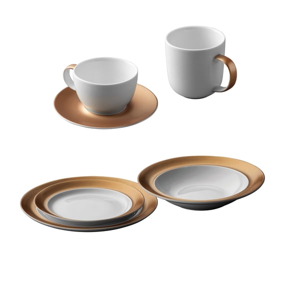 BergHOFF GEM Dinnerware Set 6Pc Place Setting, White & Gold