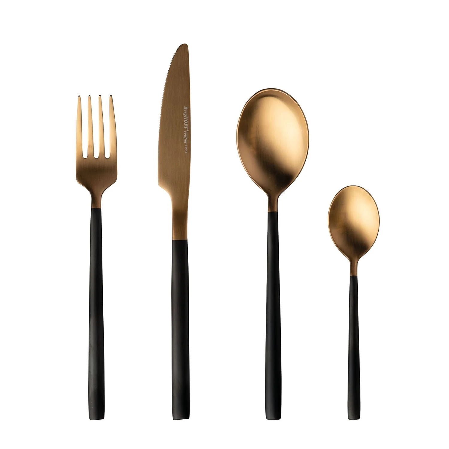 BergHOFF Gem 4pc Flatware Set, Black And Gold Plated