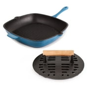 BergHOFF Neo 2pc Cast Iron 11 Grill Pan with Slotted Steak Press, Blue
