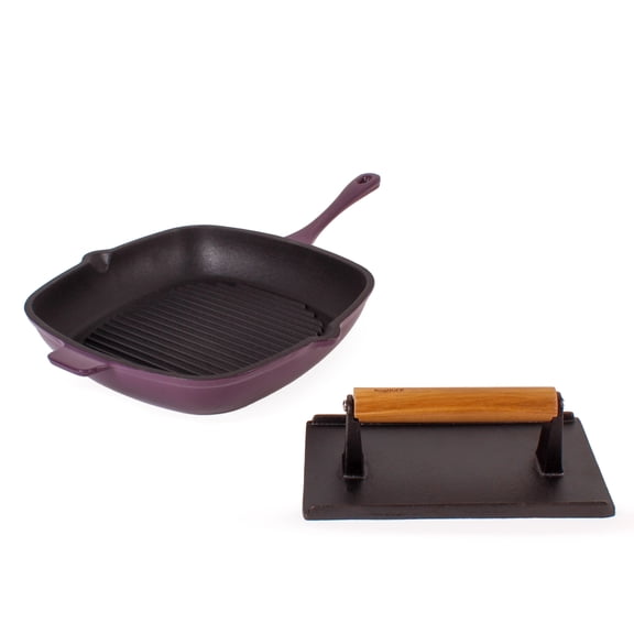 BergHOFF Neo 2pc Cast Iron 11" Grill Pan with Steak Press, Purple