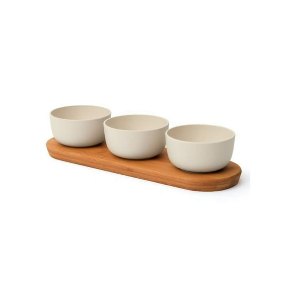BergHOFF Leo 3Pc Bowl Set with Bamboo Tray 0.29Qt Each, White