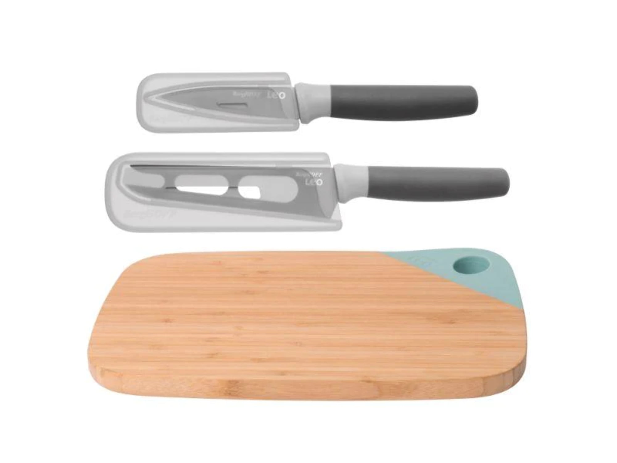 BergHOFF Leo 3Pc Knife and Cutting Board Set, Grey and Green