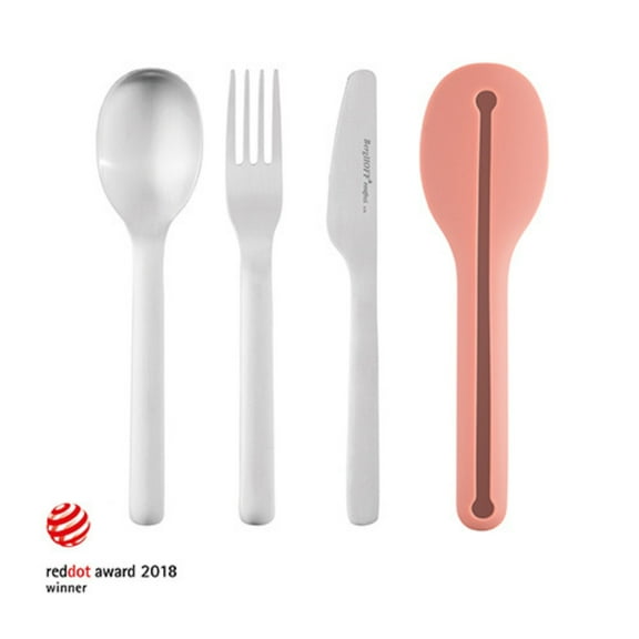 BergHOFF Leo 4Pc 18/10 Stainless Steel Travel Flatware Set & Pink Holder