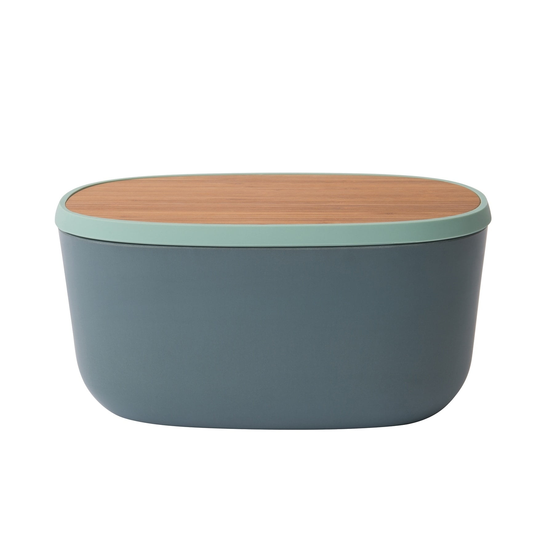 Teal Bamboo Bread Box with Cutting Board Lid