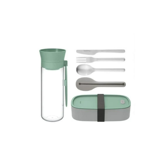 BergHOFF Leo Lunch Set, Water Bottle Flatware and Bento Box, Green