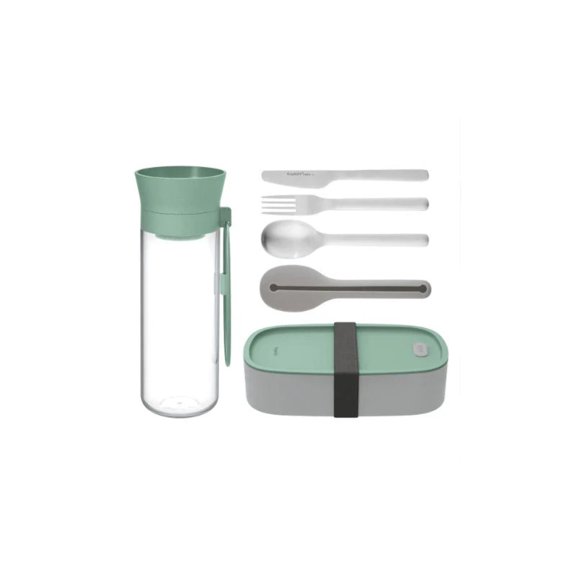 BergHOFF Leo Lunch Set, Water Bottle Flatware and Bento Box, Green
