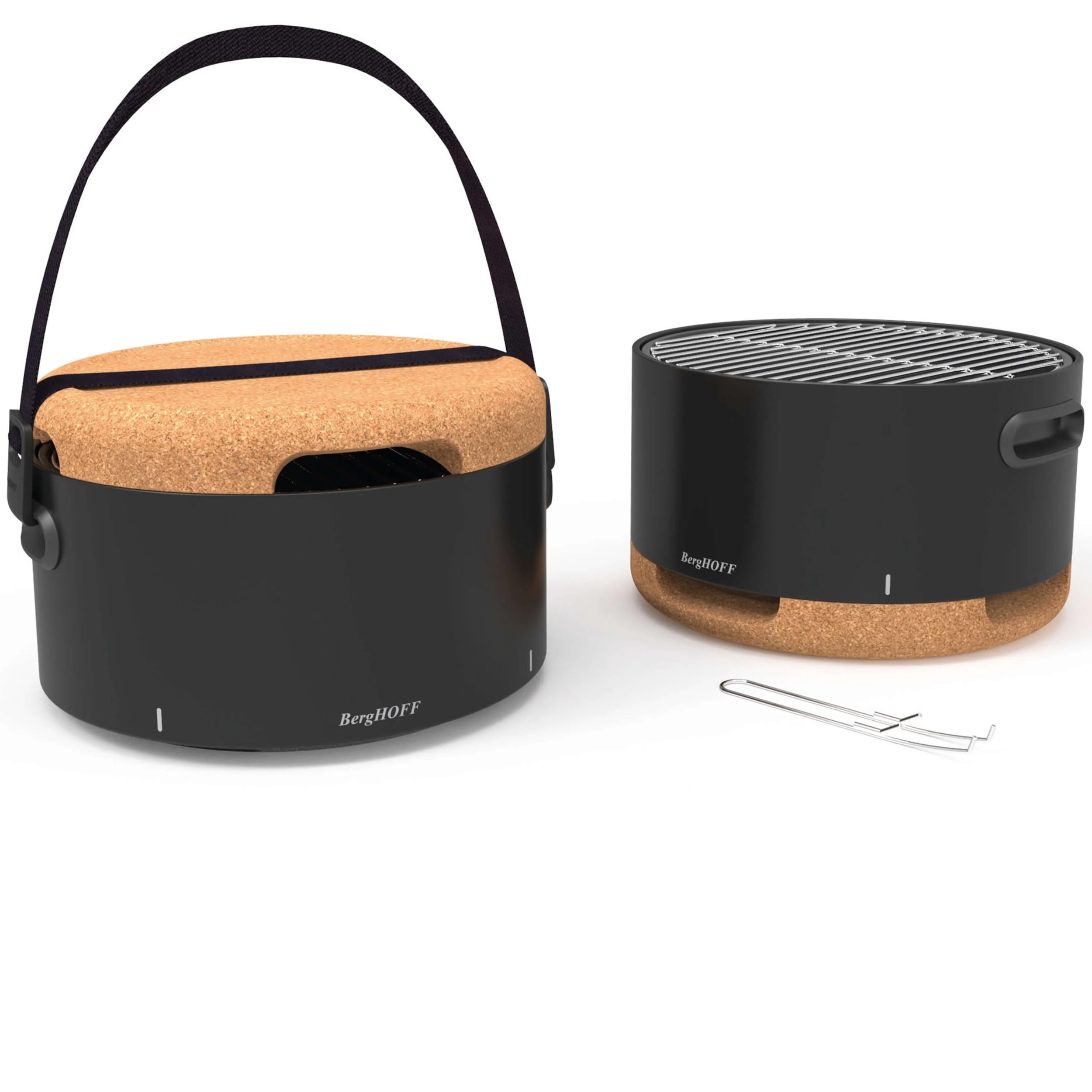 Compact Black Charcoal Tabletop Grill with Cork Lid