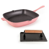 BergHOFF Neo 2pc Cast Iron 11" Grill Pan with Steak Press, Pink