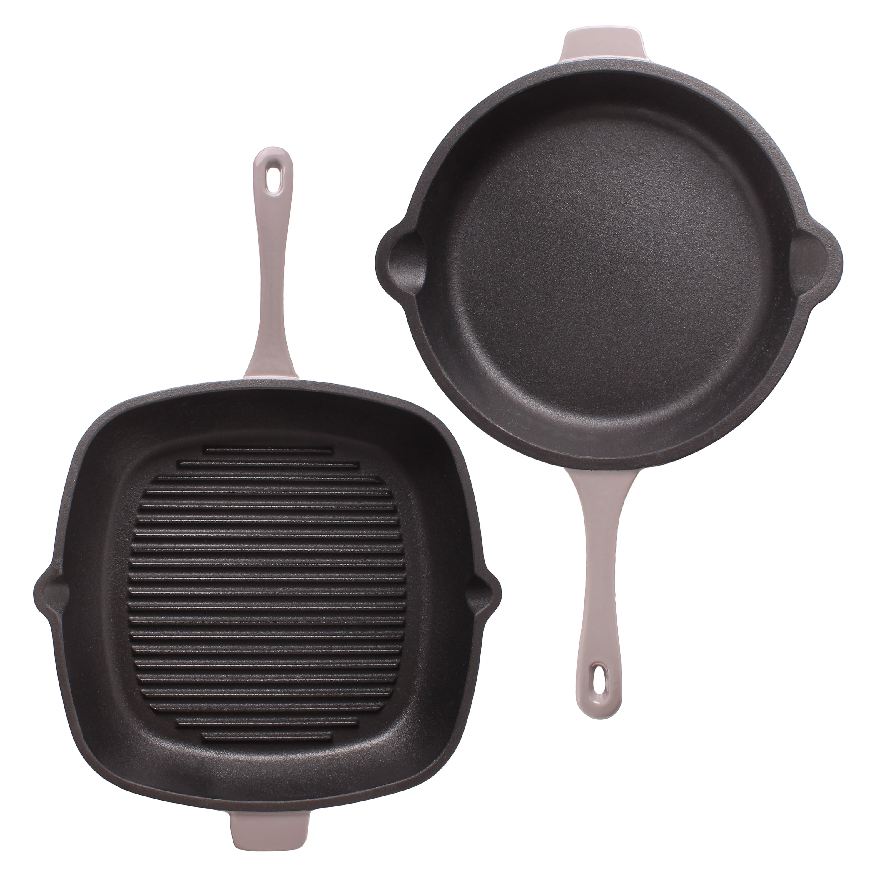 BergHOFF Neo 2pc Cast Iron 10" Fry Pan & 11" Grill Pan Cookware Set, Oyster