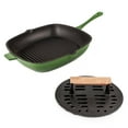 thumbnail image 1 of BergHOFF Neo 2pc Cast Iron 11" Grill Pan with Slotted Steak Press, Green, 1 of 6