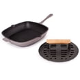 thumbnail image 1 of BergHOFF Neo 2pc Cast Iron 11" Grill Pan with Slotted Steak Press, Oyster, 1 of 6