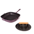 thumbnail image 1 of BergHOFF Neo 2pc Cast Iron 11" Grill Pan with Slotted Steak Press, Purple, 1 of 6