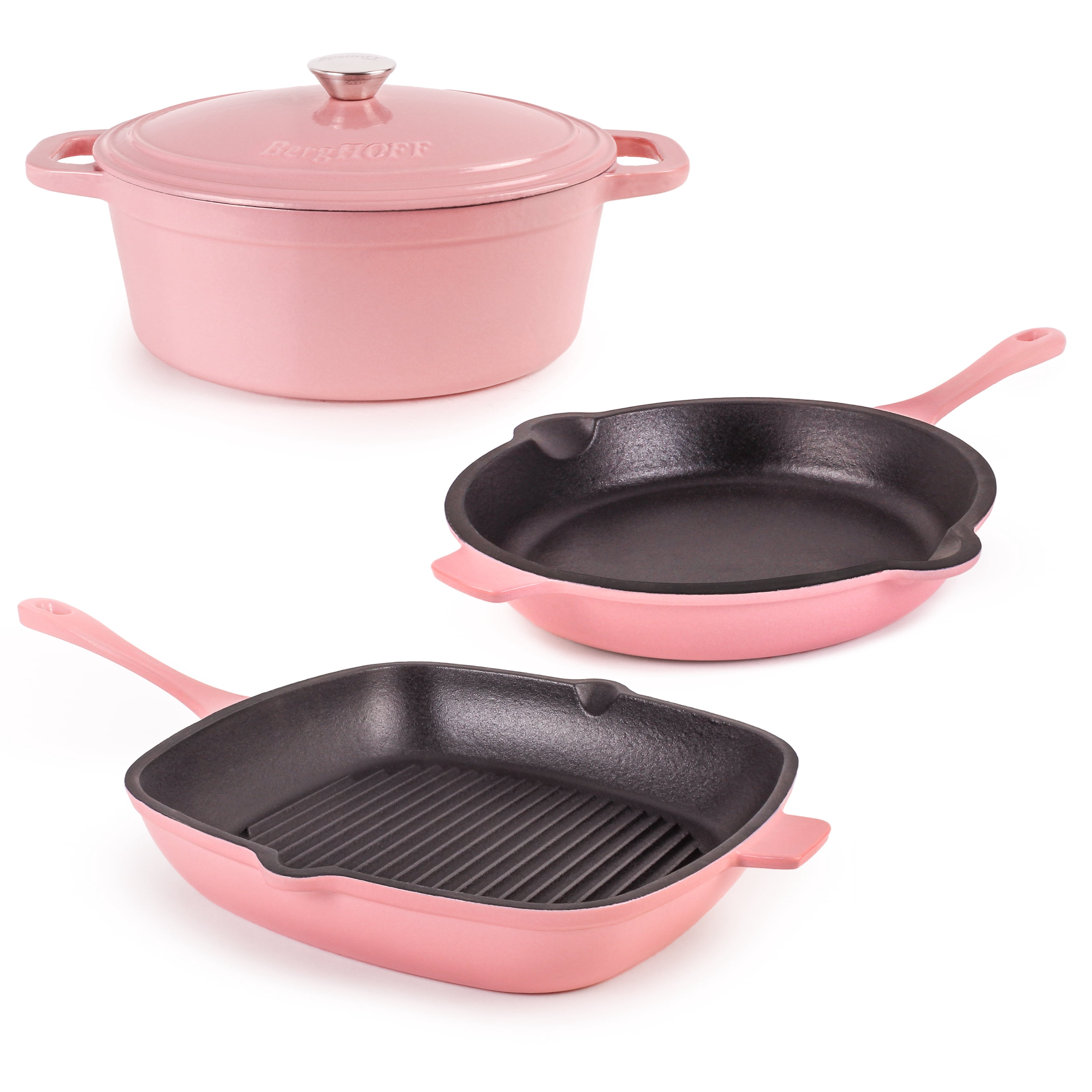 BergHOFF Neo 4pc Cast Iron Cookware Set, Grill Pan, Fry Pan & Oval ...