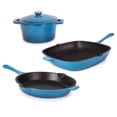 thumbnail image 1 of BergHOFF Neo 4pc Cast Iron Cookware Set, Fry Pan, Grill Pan & Round Dutch Oven, Blue, 1 of 9