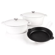 BergHOFF Neo 5pc Cast Iron Oval Dutch Oven Set with 10" Fry Pan, 5qt. & 8qt., White