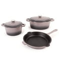 thumbnail image 1 of BergHOFF Neo 5pc Cast Iron Dutch Oven Set with 10" Fry Pan, 3qt. & 5qt., Oyster, 1 of 9