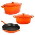 thumbnail image 1 of BergHOFF Neo 5pc Cast Iron Oval Dutch Oven Set with 10" Fry Pan, 5qt. & 8qt., Orange, 1 of 10