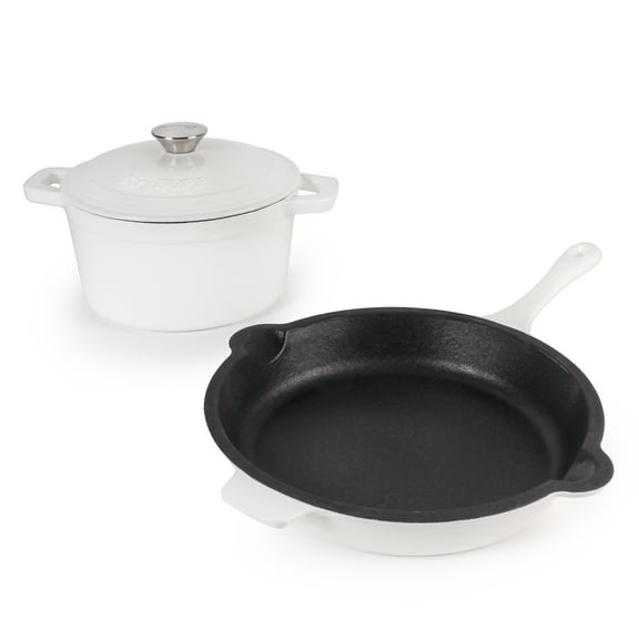 BergHOFF Neo 3pc Cast Iron Cookware Set, Fry Pan & Round Dutch Oven, White