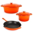 thumbnail image 1 of BergHOFF Neo 5pc Cast Iron Dutch Oven Set with 10" Fry Pan, 3qt. & 5qt., Orange, 1 of 8