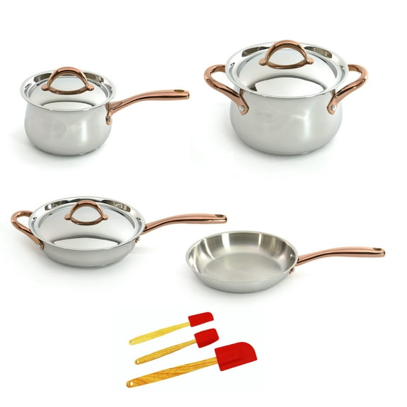 BergHOFF Ouro Gold 10Pc 18/10 Stainless Steel Cookware Set, SS Lids, Rose Gold Handles