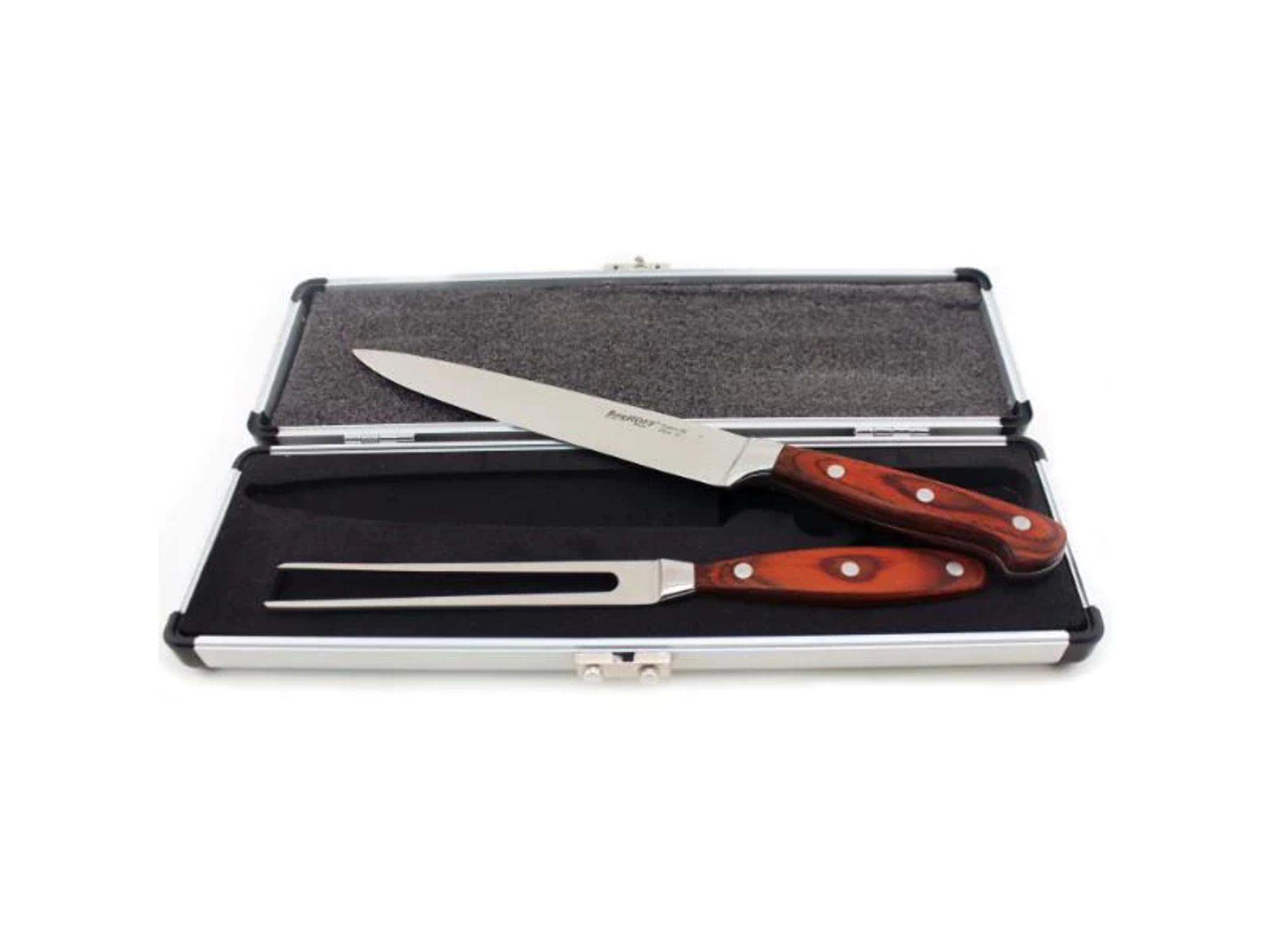 Pakka Wood Handle Stainless Steel Carving Set with Aluminum Case