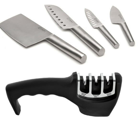 BergHOFF Straight 5Pc Stainless Steel Specialty Knife Set with 3-Slot Sharpener
