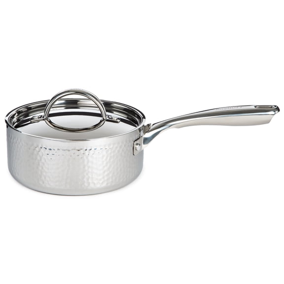 BergHOFF Vintage Tri-Ply 18/10 Stainless Steel 7" Saucepan 2qt. with Lid, Hammered