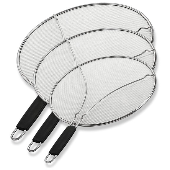 BergKoch Splatter Screen for Frying Pan - 9.5/11.5/13 Inch Stainless Steel Grease Splatter Guard (Set of 3) - Cover Oil Splash when Sizzling Bacon, Cooking Fried Chicken or Popcorn A101