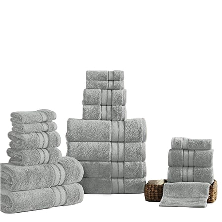 Bergamo 18 Piece Spun loft Towel Set with Striped Pattern The Urban Port, Gray- Saltoro Sherpi