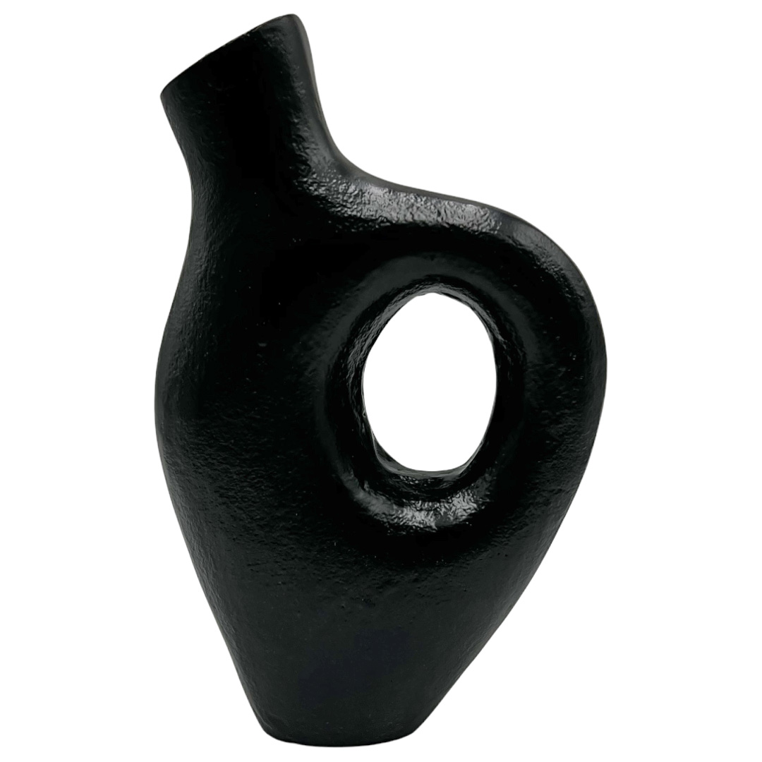 Bergamo Art 12 Inch Tall Decorative Handmade Aluminum Jug Flower Vase in Black