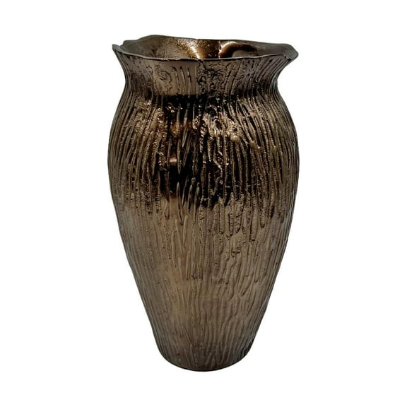Bergamo Art 13 Inch Tall Aluminum Decorative Flower Vase with Wood Bark Pattern