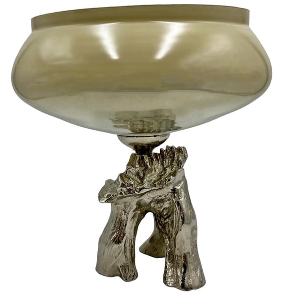 Bergamo Art 13 Inch Tall Handmade Aluminum and Glass Artistic Round Bowl Brown