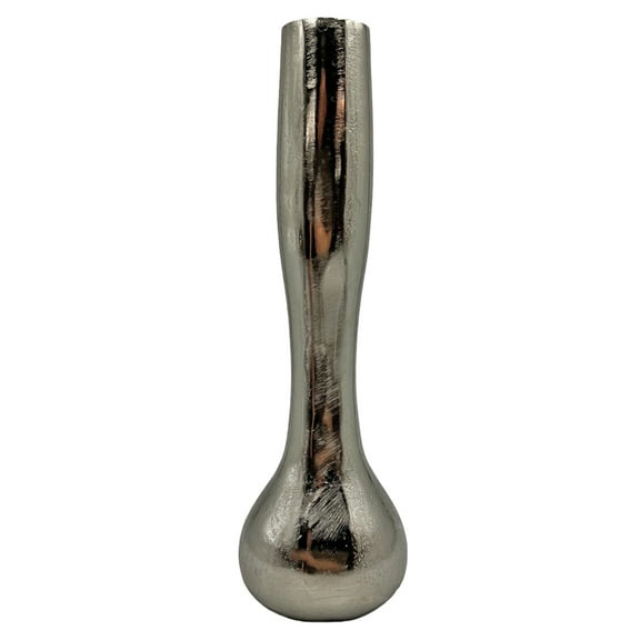 Bergamo Art 16" Decorative Handmade Aluminum Long Round Flower Vase in Nickel