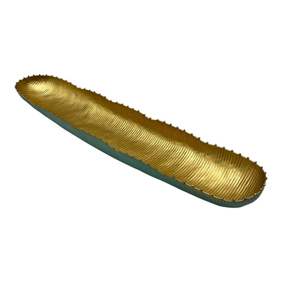 Bergamo Art 22 Inch Wide Aluminum Cactus Ribbed Boat Plate in Gold and Green
