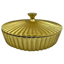 Bergamo Art 8 Inch Wide Decorative Handmade Aluminum Round Bowl with Cap in Gold
