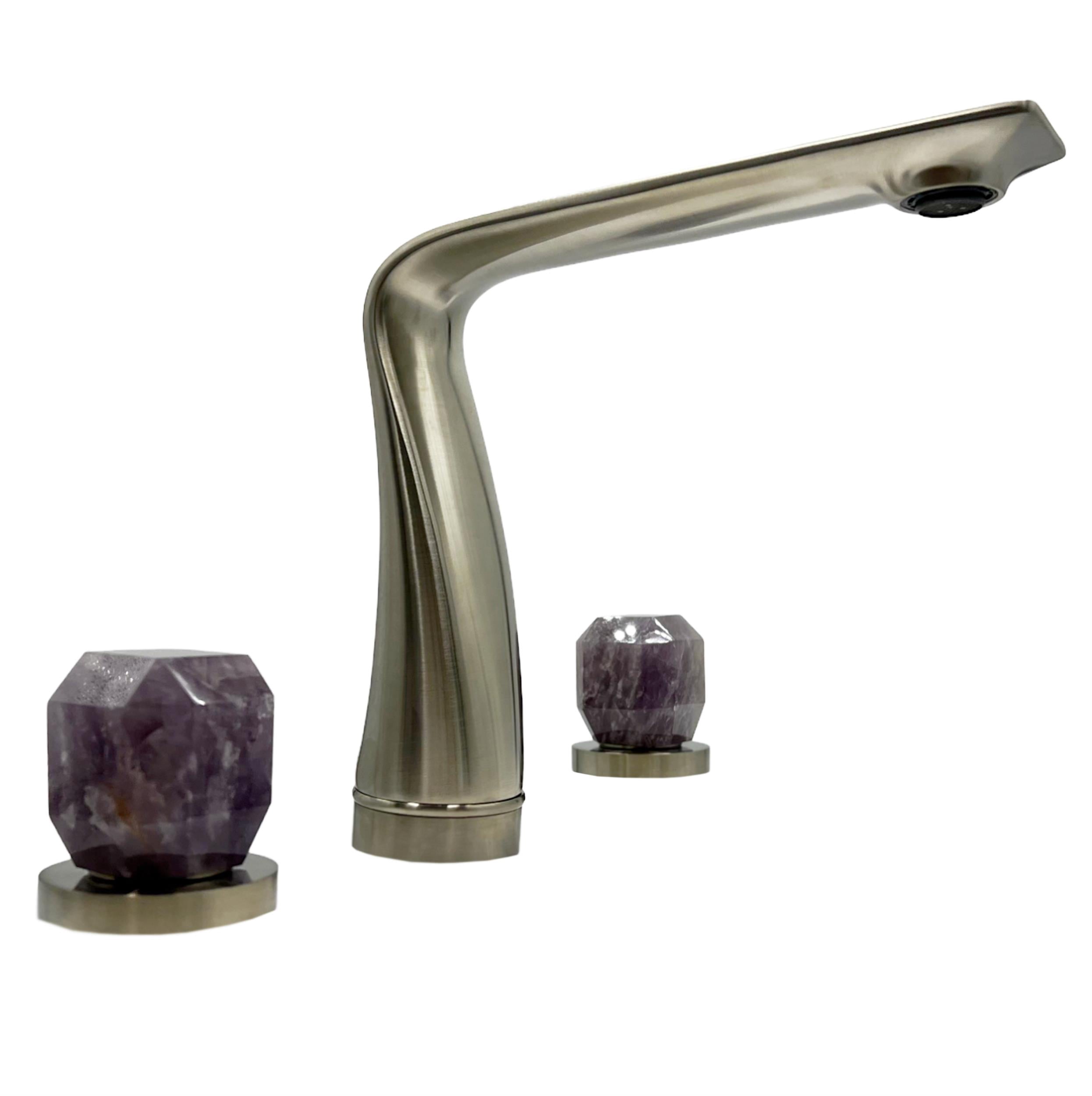 Bergamo Art Brushed Nickel Brass Bathroom Faucet with Purple Amethyst Handles