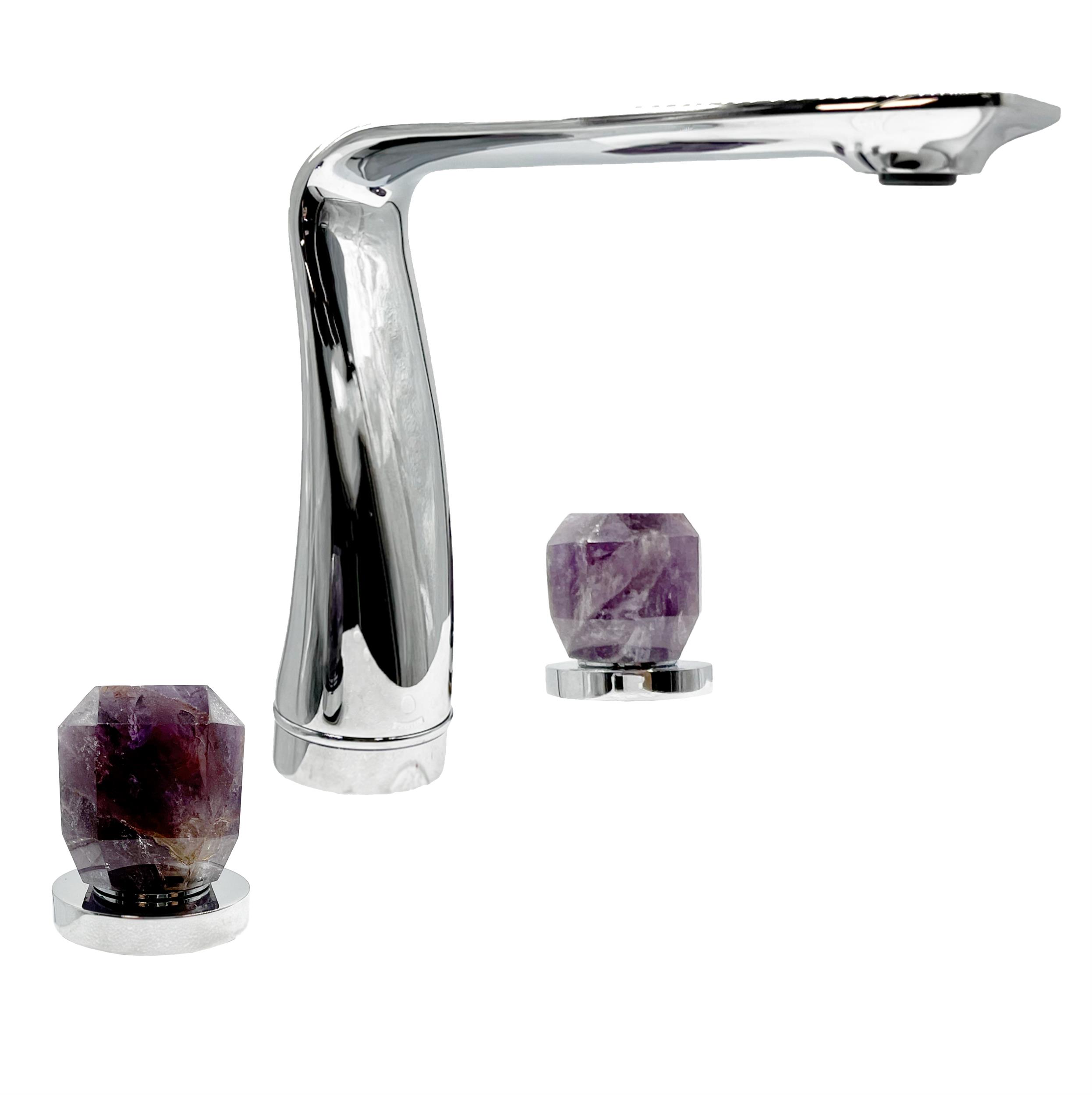 Bergamo Art Chrome Brass Bathroom Faucet with Purple Amethyst Handles