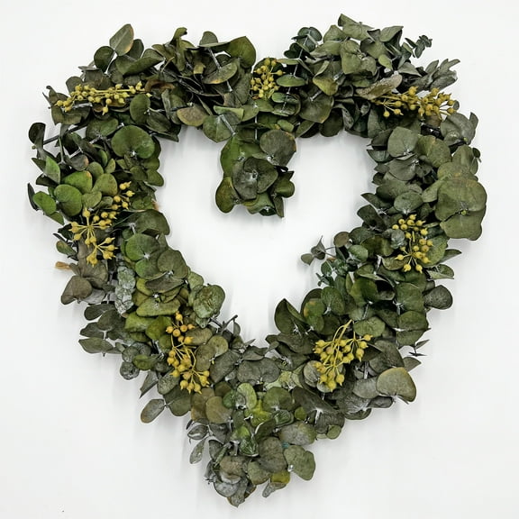 Bergamo Art Dried Preserved Valentines Day Real Green Eucalyptus Heart Wreath