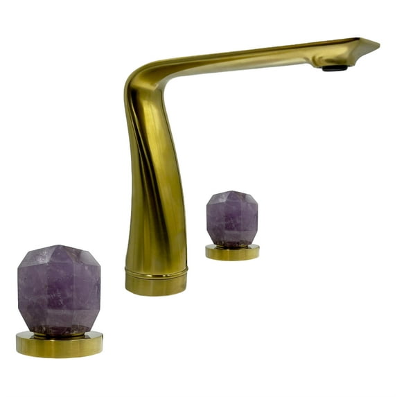 Bergamo Art Gold Brass Bathroom Faucet with Purple Amethyst Handles