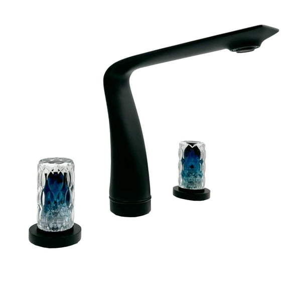 Bergamo Art Matte Black Brass Bathroom Faucet with Blue Glass Handles