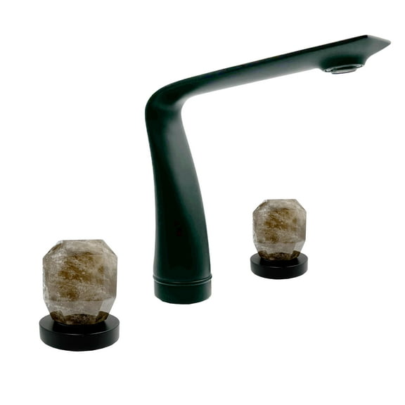 Bergamo Art Matte Black Brass Bathroom Faucet with Dark Rock Crystal Handles