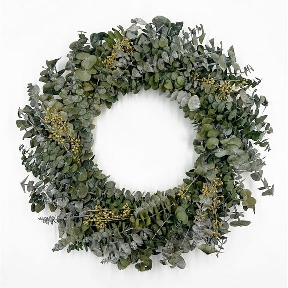 Bergamo Art 21" Preserved Decorative Real Dried Eucalyptus Wreath in Green