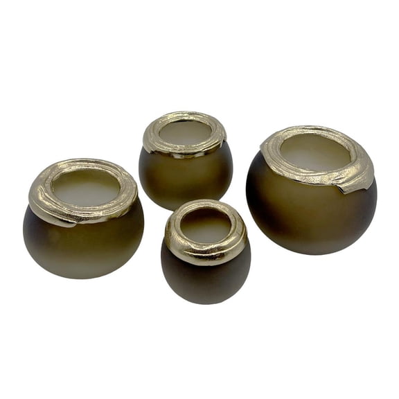 Bergamo Art Set of 4 Decorative Handmade Aluminum Gold and Brown Flower Vases