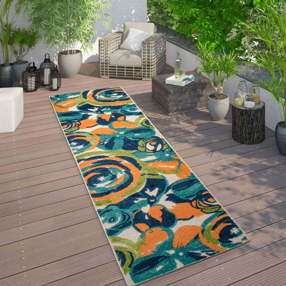 World Rug Gallery Modern Floral Indoor/Outdoor Area Rug - Multi 2' x 7'