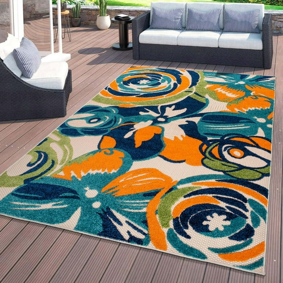 World Rug Gallery Modern Floral Indoor/Outdoor Area Rug - Multi 7'10" x 10'